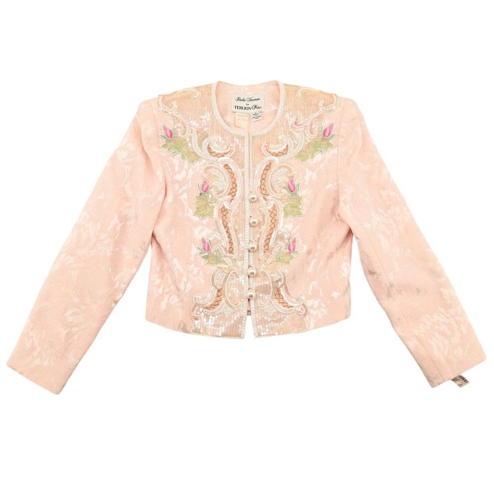 VTG 80s Coquette Dreamy Pink Hand Beaded Sequin Pearl Barbiecore Evening Jacket
